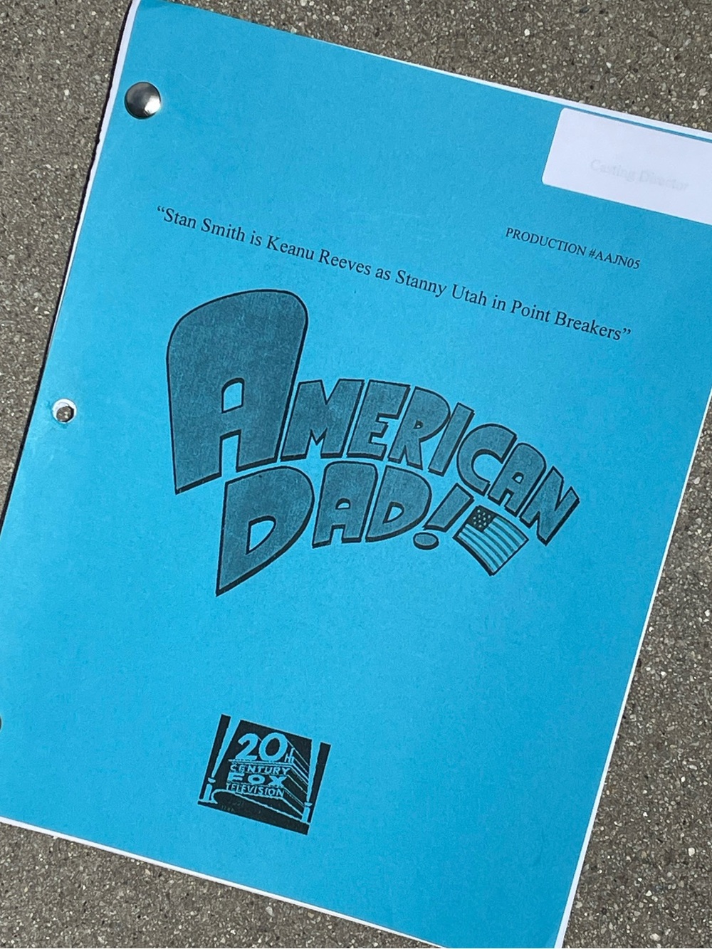 American Dad 2014 Production Used Table Draft Script Stan Smith is Keanu Reeves